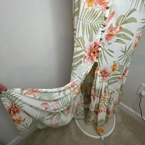 Vestique Floral Full Button Thigh Slit V Neck Maxi Dress Tropical Boho Womens L - Picture 7 of 10